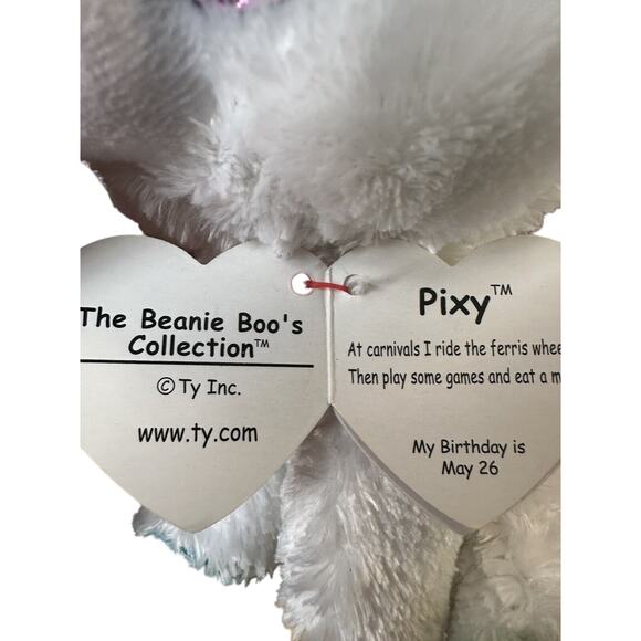 TY Beanie Boos Pixy White Rainbow Unicorn Glitter Eyes 6" Plush Stuffed Animal - Picture 7 of 9